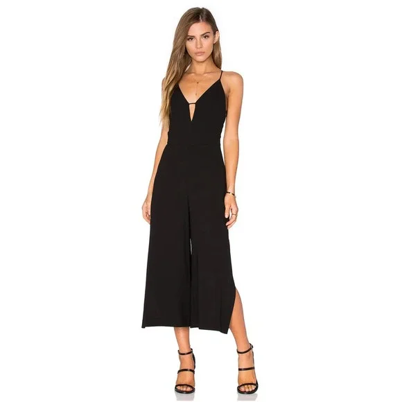N Nicholas Black Keyhole Split Leg Jumpsuit Size 4 Criss-Cross Straps at Back - Picture 1 of 16